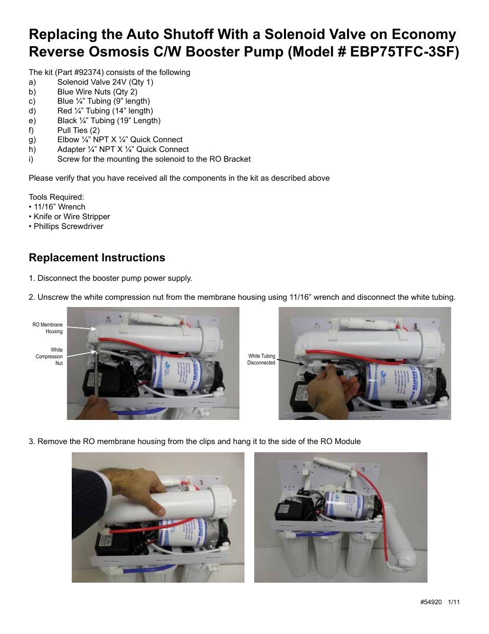 Hydrotech EBP75TFC-3SF Replacing the Auto Shutoff With a Solenoid Valve on Economy Reverse Osmosis C_W Booster Pump User Manual | 7 pages