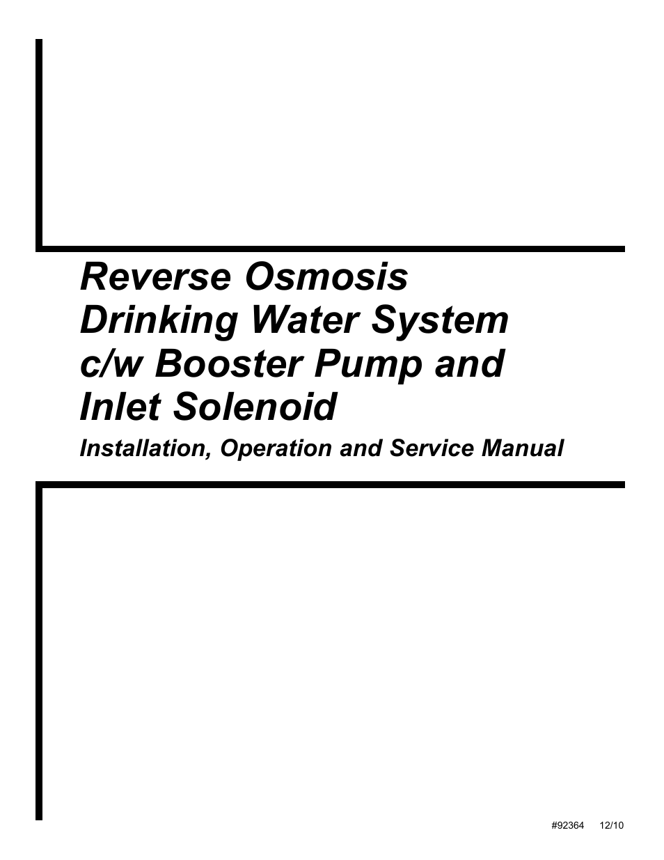 Hydrotech Reverse Osmosis Drinking Water System c_w Booster Pump and Inlet Solenoid User Manual | 24 pages