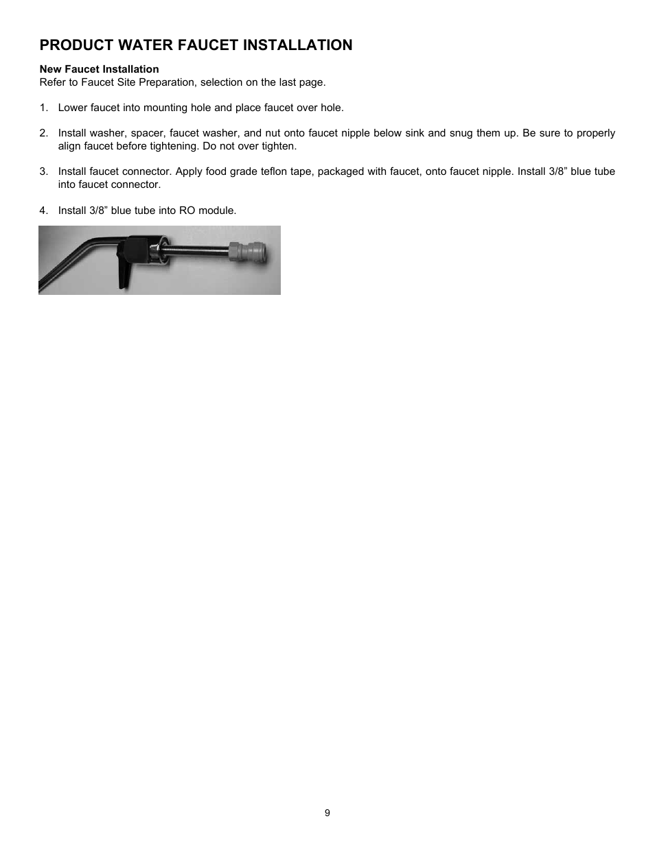 Product water faucet installation | Hydrotech Reverse Osmosis Drinking Water System c_w Booster Pump and Inlet Solenoid User Manual | Page 11 / 24