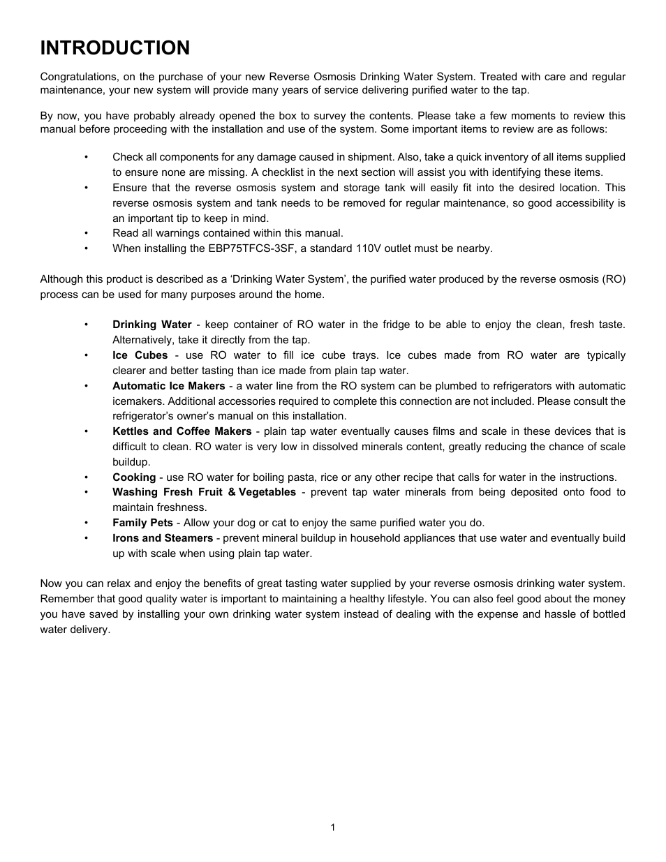 Introduction | Hydrotech Reverse Osmosis Drinking Water System c_w Booster Pump and Inlet Solenoid User Manual | Page 3 / 24