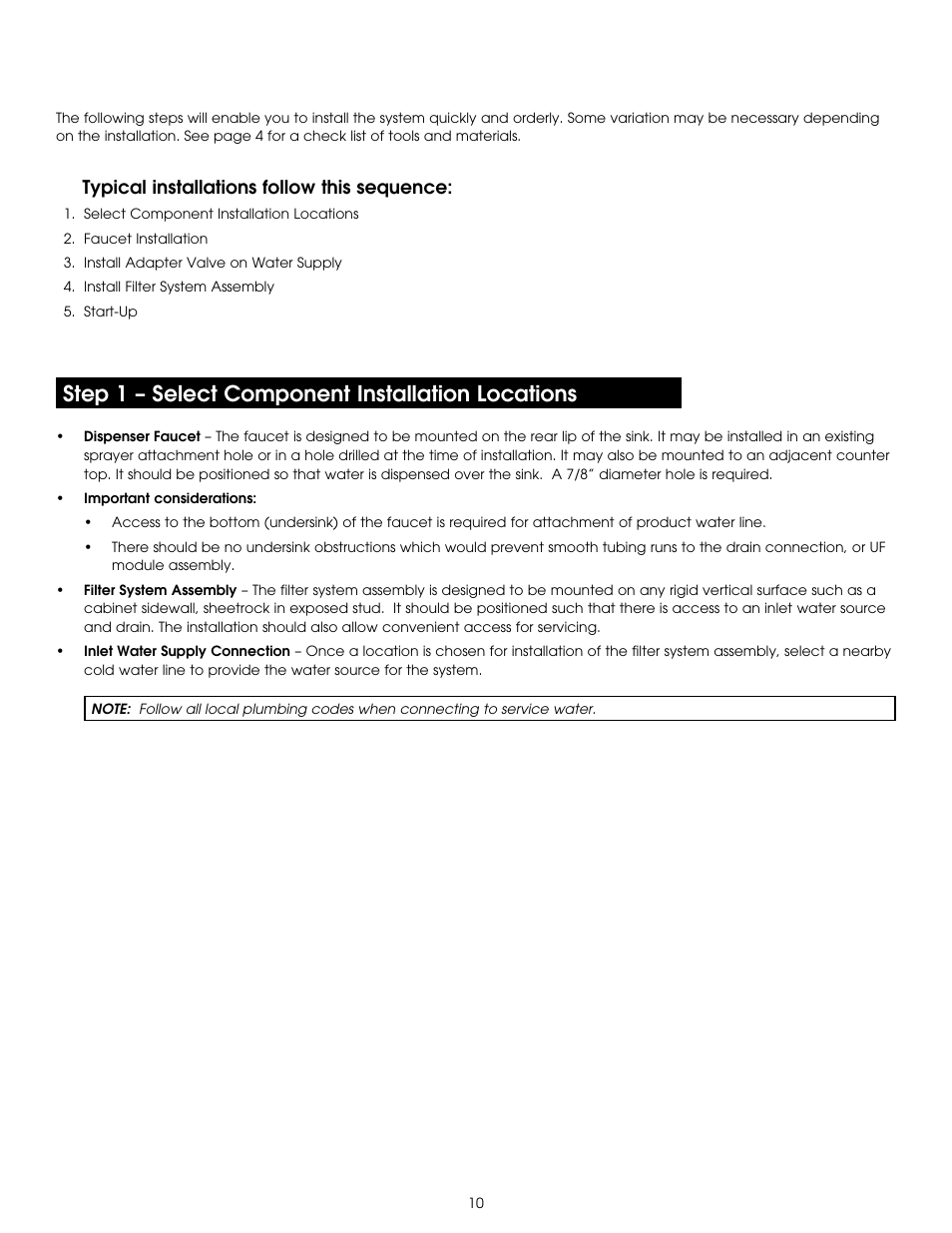 Step 1 – select component installation locations | Hydrotech PURA QCUF Quick Change Ultrafiltration Drinking Water System User Manual | Page 12 / 24