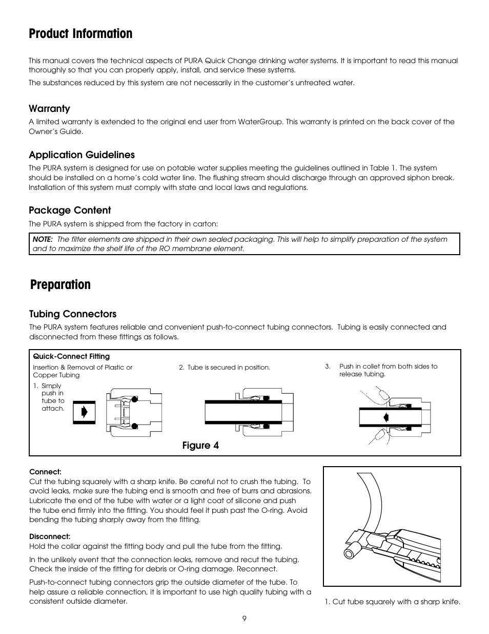 Preparation, Product information | Hydrotech PURA QCRO Series Quick Change Reverse Osmosis Drinking Water System User Manual | Page 11 / 32