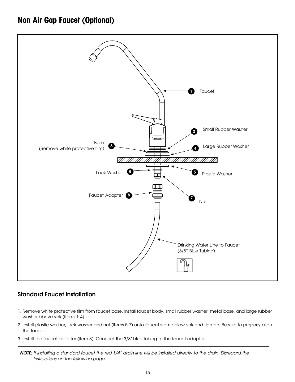 Non air gap faucet (optional) | Hydrotech PURA QCRO Series Quick Change Reverse Osmosis Drinking Water System User Manual | Page 17 / 32