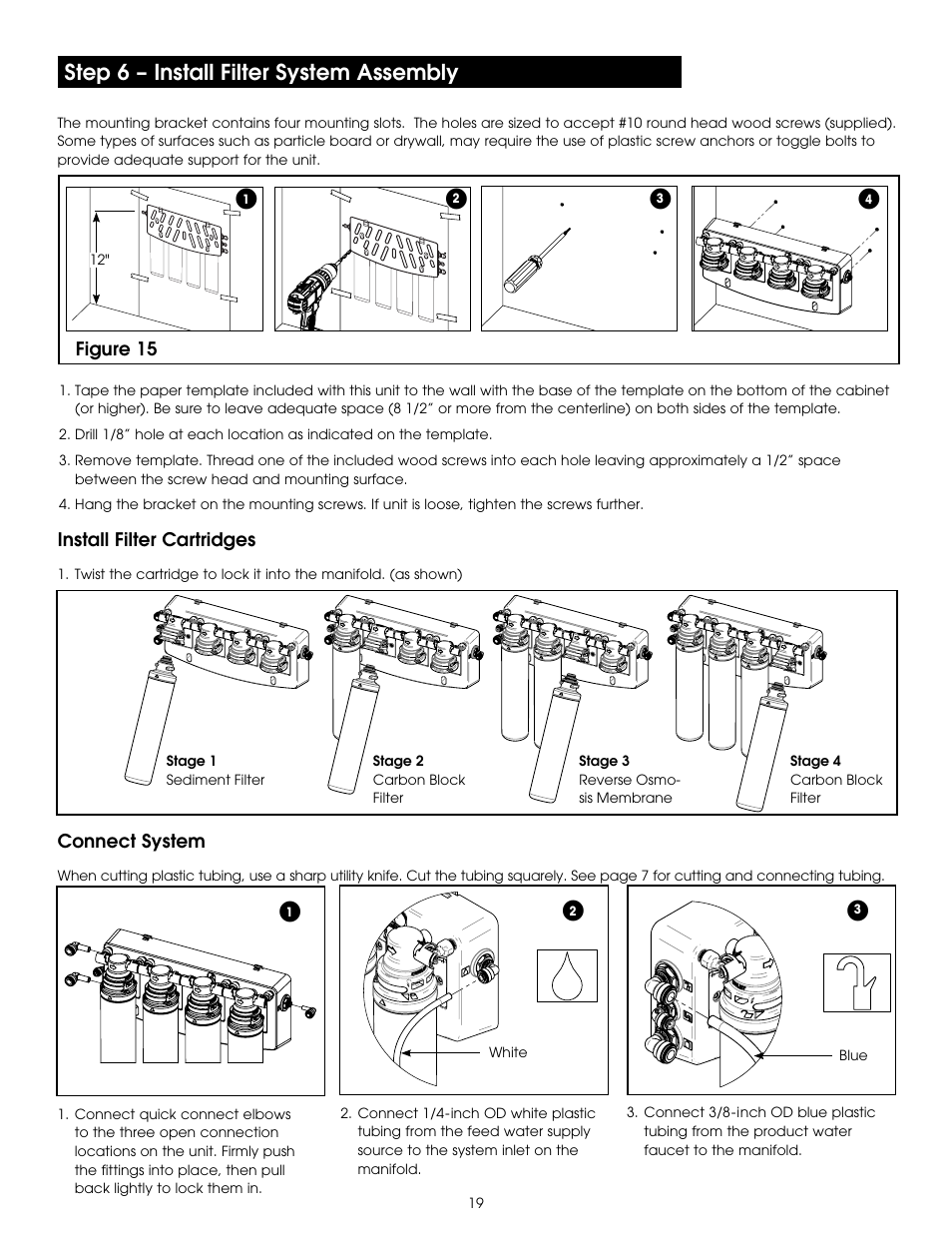 Step 6 – install filter system assembly | Hydrotech PURA QCRO Series Quick Change Reverse Osmosis Drinking Water System User Manual | Page 21 / 32