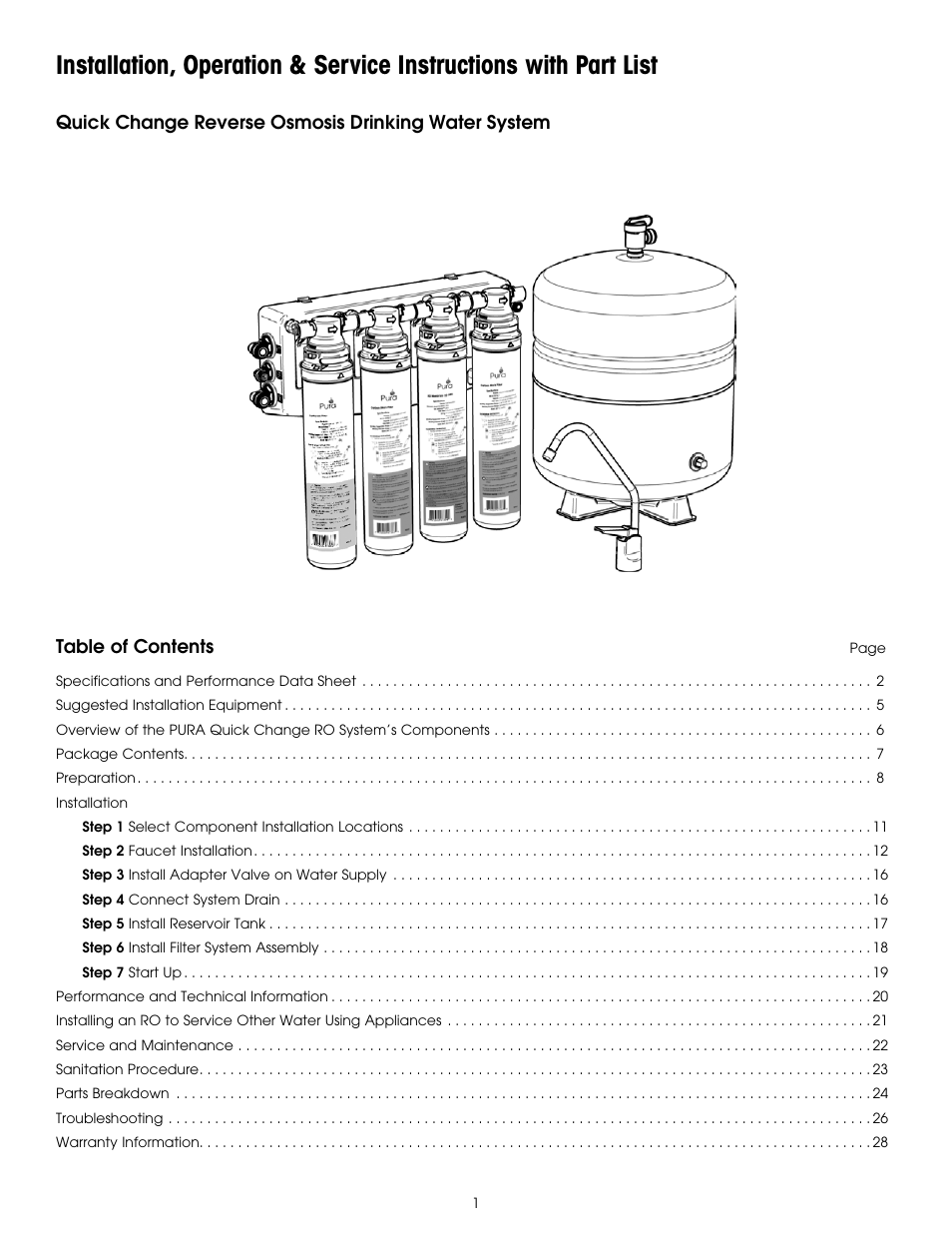Hydrotech PURA QCRO Series Quick Change Reverse Osmosis Drinking Water System User Manual | Page 3 / 32