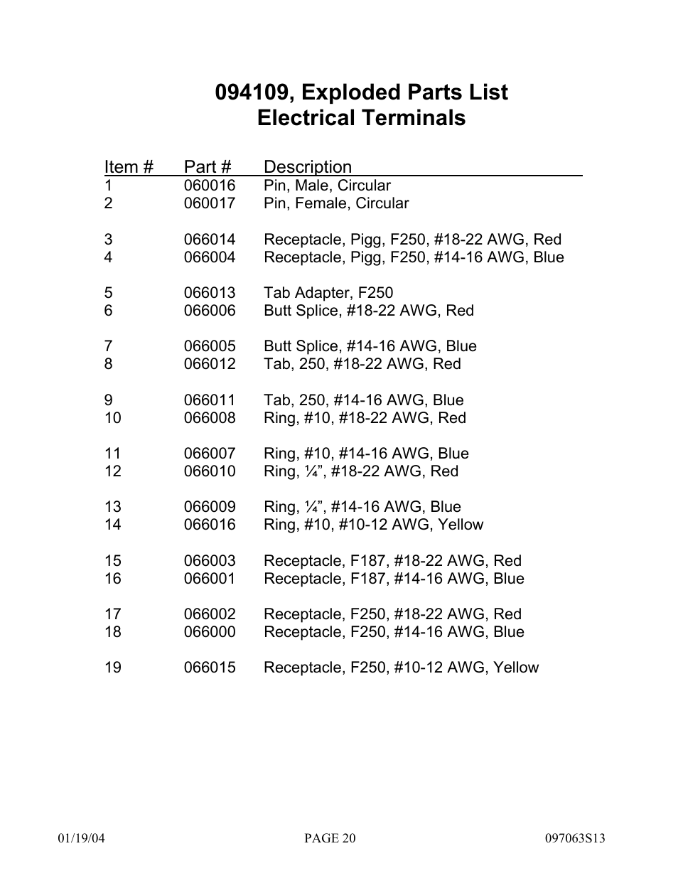 Hydrotech Precision-PWS 12-20(120_240VAC), AED-1(120_240VAC), APK-1(120_240VAC) REPLACEMENT PARTS MANUAL User Manual | Page 20 / 24