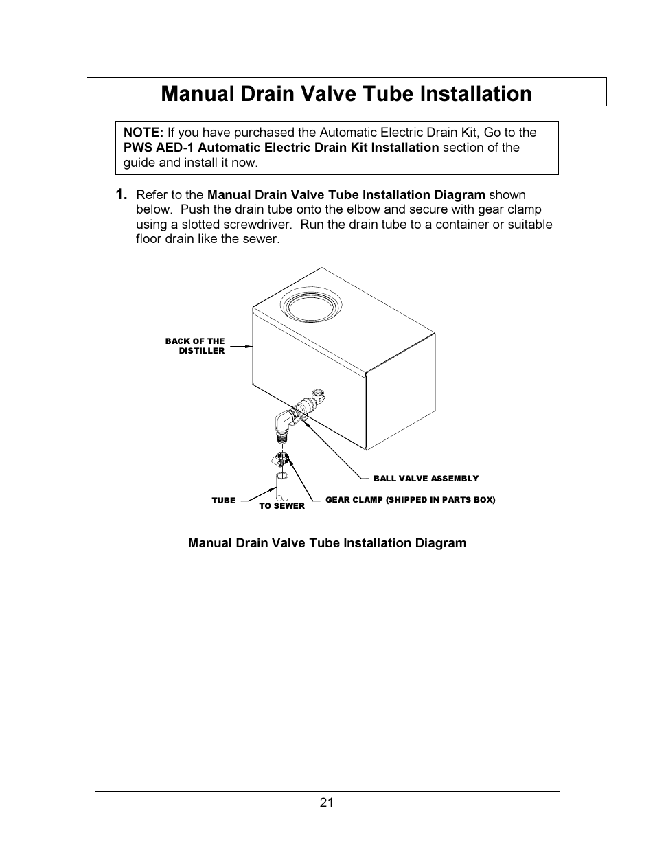 Manual drain valve tube installation | Hydrotech Precision-PWS 12-12 OWNERS GUIDE User Manual | Page 21 / 66