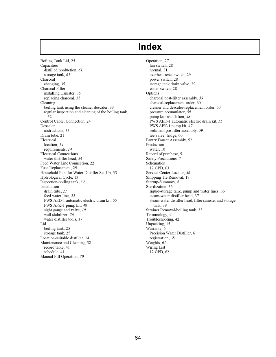 Index | Hydrotech Precision-PWS 12-12 OWNERS GUIDE User Manual | Page 64 / 66