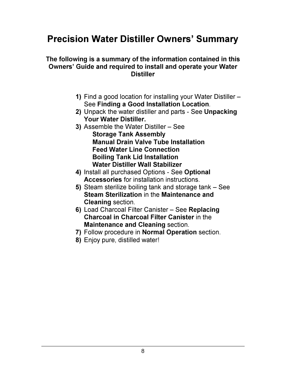 Precision water distiller owners’ summary | Hydrotech Precision-PWS 12-12 OWNERS GUIDE User Manual | Page 8 / 66