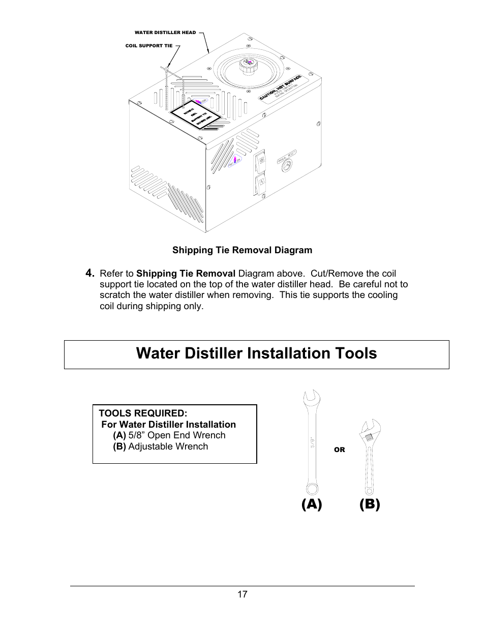 Water distiller installation tools, A) (b) | Hydrotech Precision-PWS 8-M_8-MST OWNERS GUIDE User Manual | Page 17 / 45