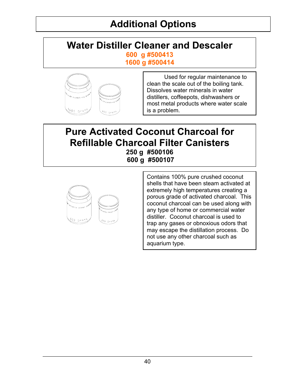 Additional options, Water distiller cleaner and descaler | Hydrotech Precision-PWS 8-M_8-MST OWNERS GUIDE User Manual | Page 40 / 45