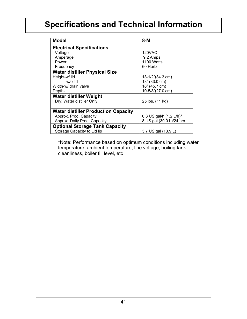 Specifications and technical information | Hydrotech Precision-PWS 8-M_8-MST OWNERS GUIDE User Manual | Page 41 / 45