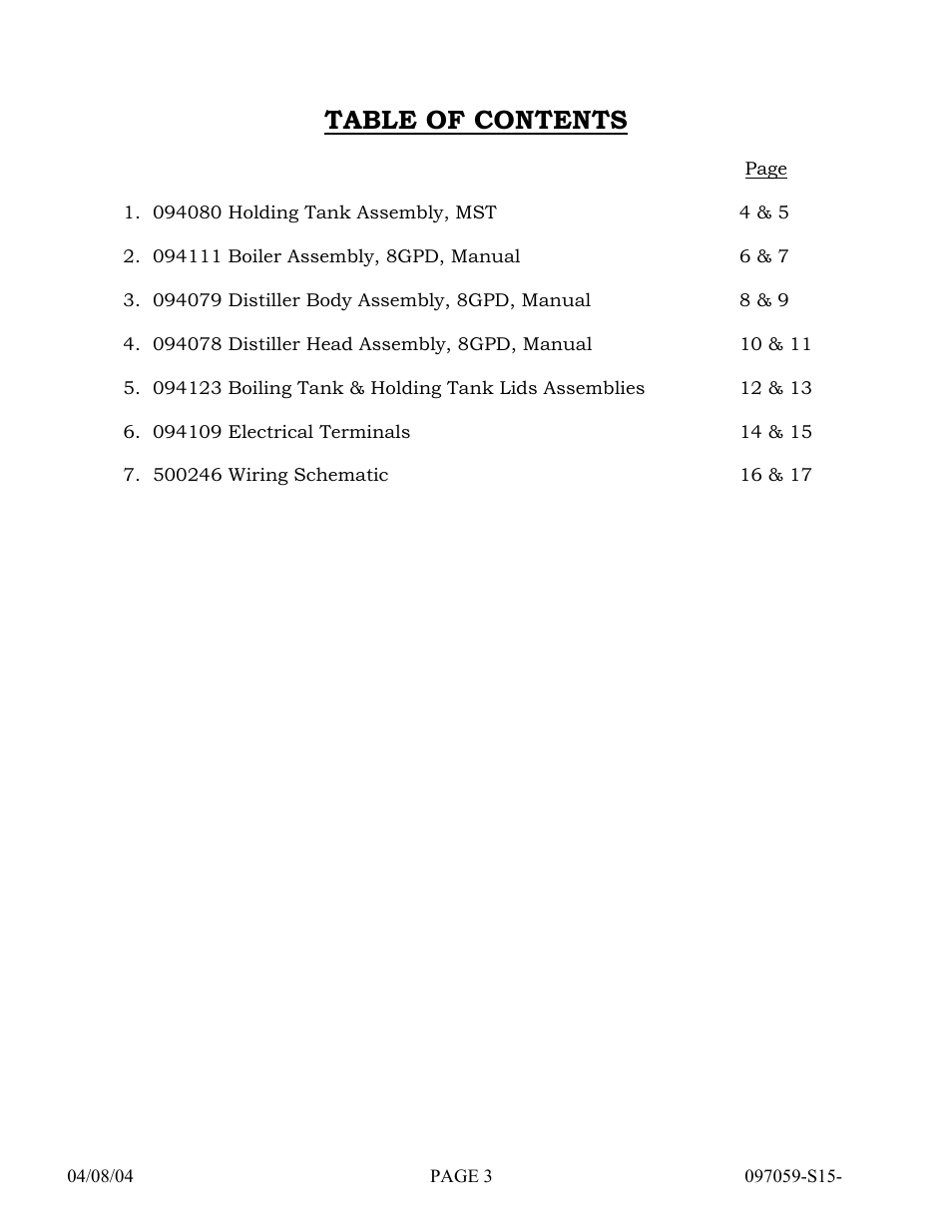 Hydrotech Precision-PWS 8-M(120_240VAC), PWS 8-MST REPLACEMENT PARTS MANUAL User Manual | Page 3 / 18