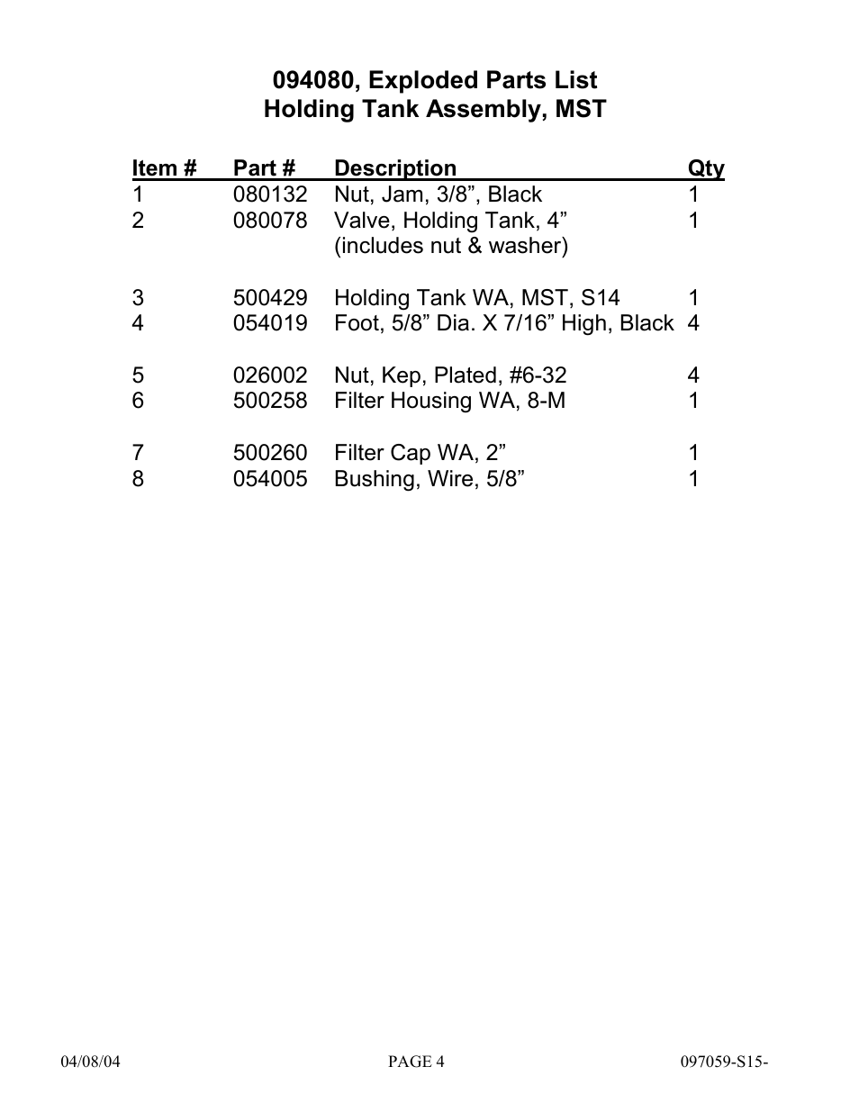 Hydrotech Precision-PWS 8-M(120_240VAC), PWS 8-MST REPLACEMENT PARTS MANUAL User Manual | Page 4 / 18