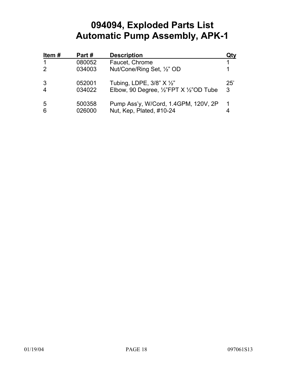 Hydrotech Precision-PWS 8-8(120_240VAC), AED-1(120_240VAC), APK-1(120_240VAC) REPLACEMENT PARTS MANUAL User Manual | Page 18 / 24