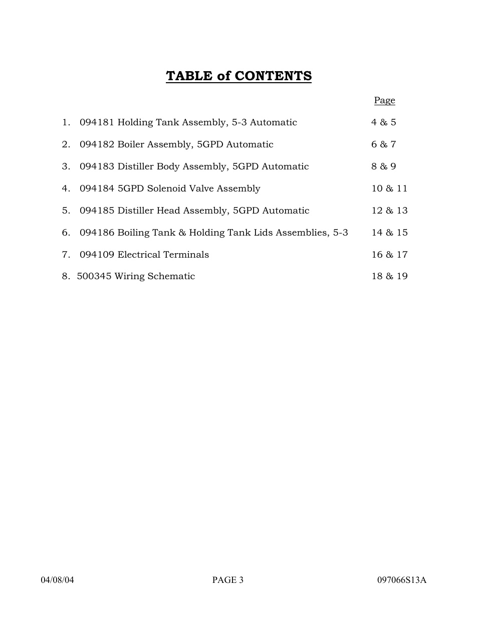 Hydrotech Precision-PWS 5-3(120_240VAC) REPLACEMENT PARTS MANUAL User Manual | Page 3 / 20