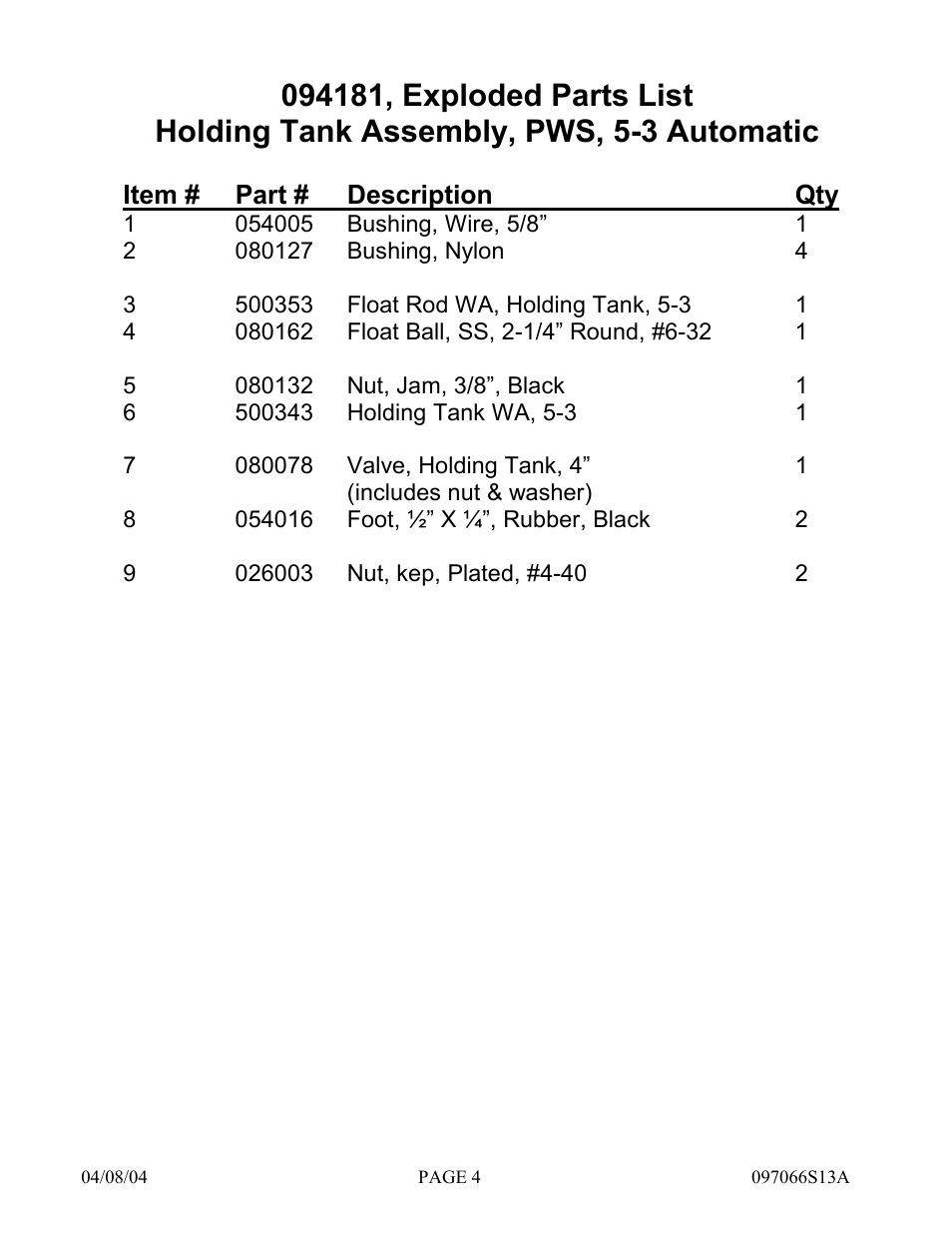 Hydrotech Precision-PWS 5-3(120_240VAC) REPLACEMENT PARTS MANUAL User Manual | Page 4 / 20