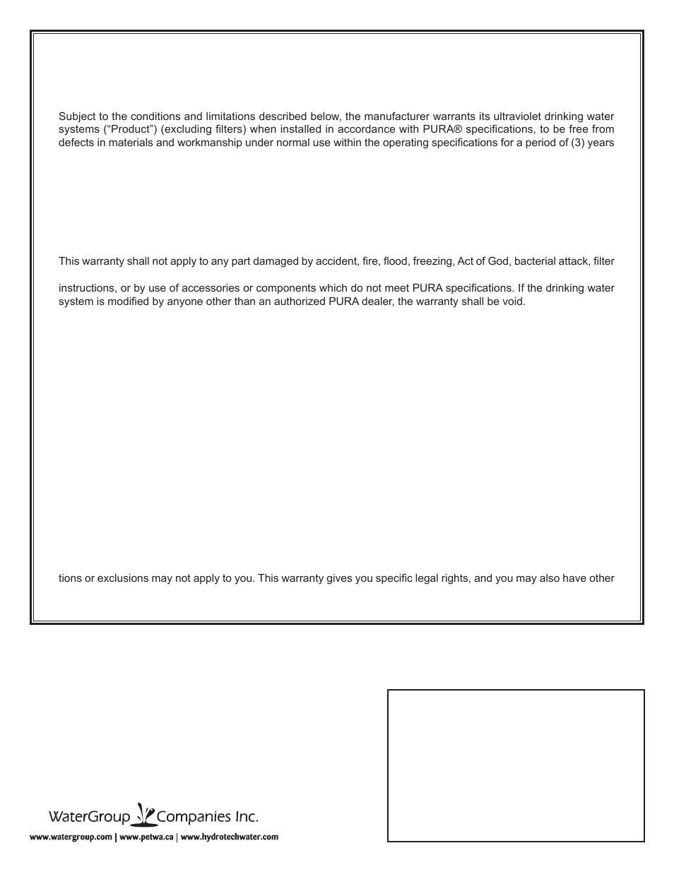 Pura, Limited warranty | Hydrotech PURA ADDON SERIES User Manual | Page 26 / 26