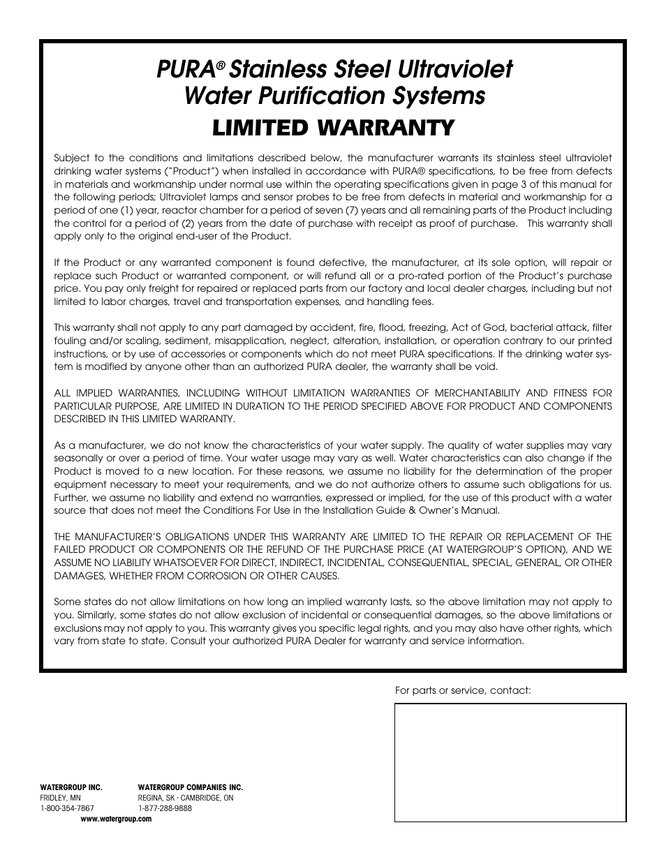 Pura | Hydrotech PURA ABuv 6_8_12 User Manual | Page 12 / 12