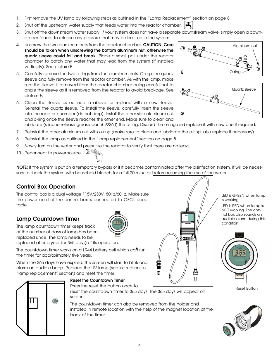 Control box operation, Lamp countdown timer | Hydrotech PURA ABuv 6_8_12 User Manual | Page 9 / 12