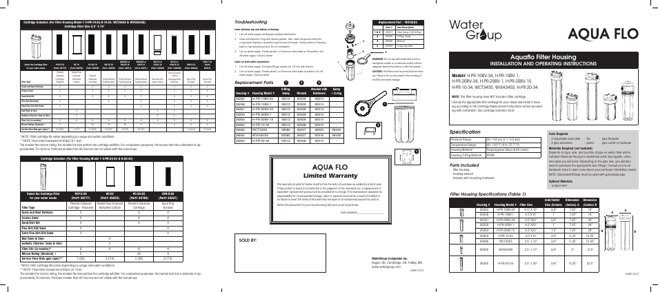 Hydrotech Aquaflo Filter Housing User Manual | 2 pages