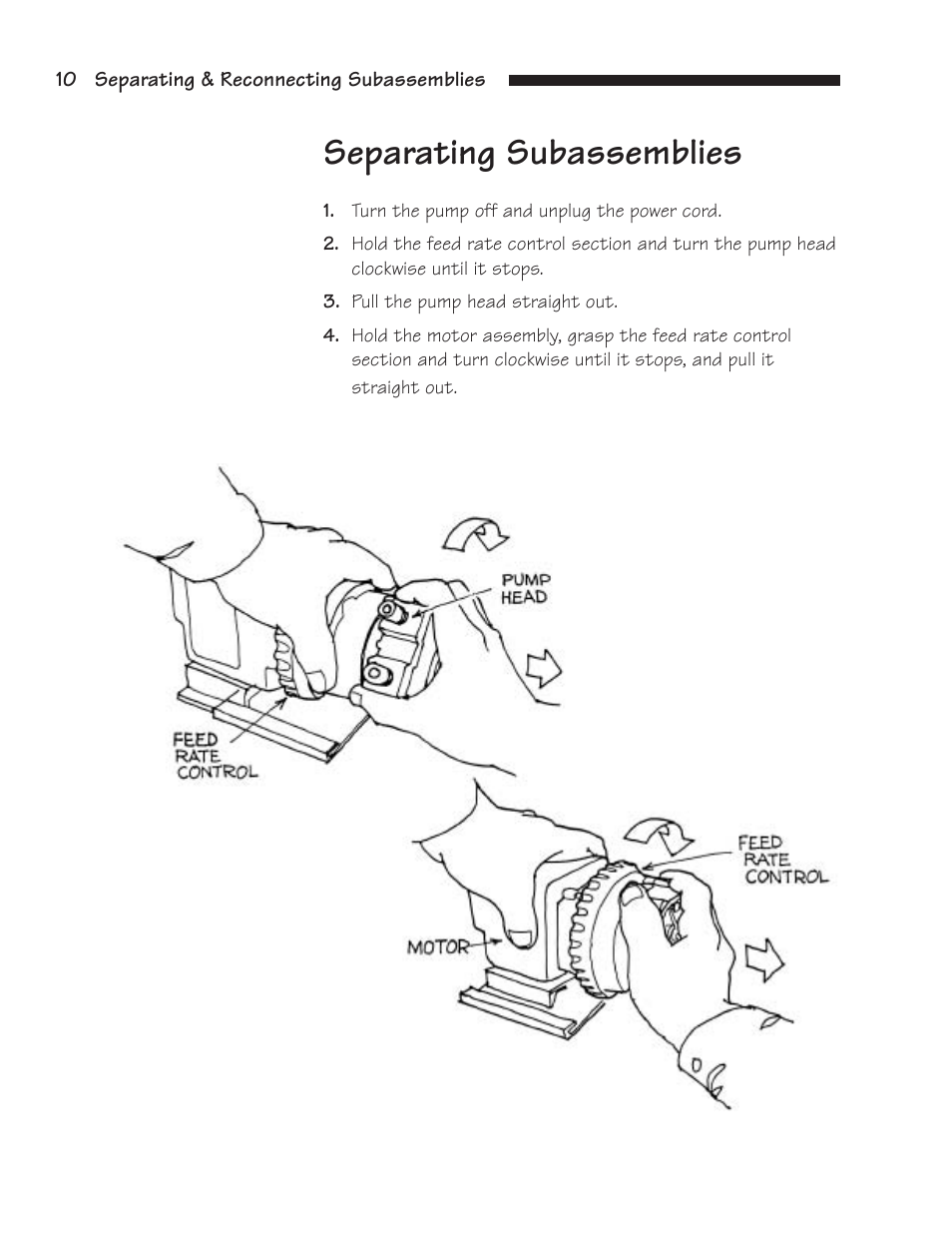 Separating subassemblies | Hydrotech Classic Series Stenner Basic Service Manual User Manual | Page 11 / 48