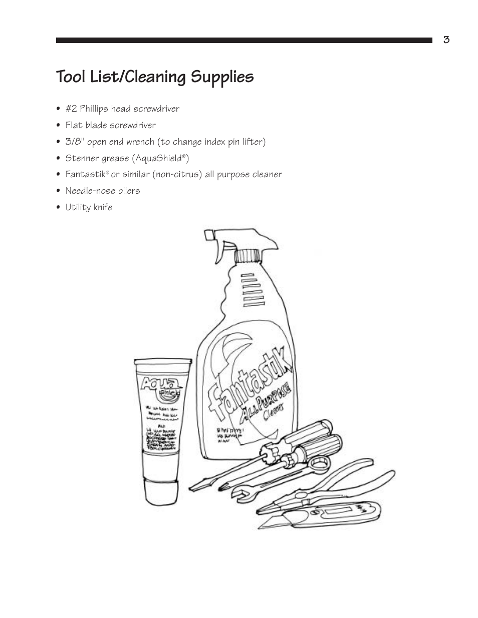 Tool list/cleaning supplies | Hydrotech Classic Series Stenner Basic Service Manual User Manual | Page 4 / 48