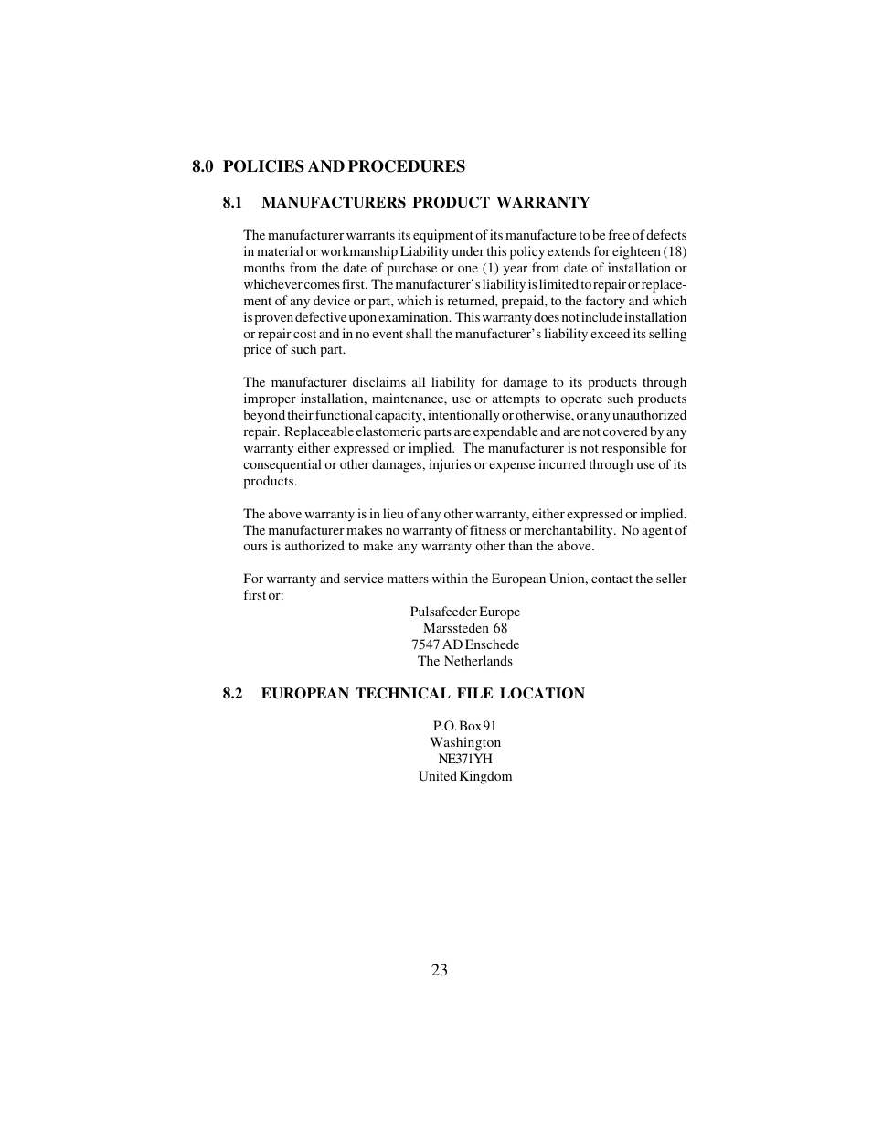 Hydrotech C, C PLUS, A PLUS, E, E-DC and E PLUS Series PULSAtron User Manual | Page 23 / 24