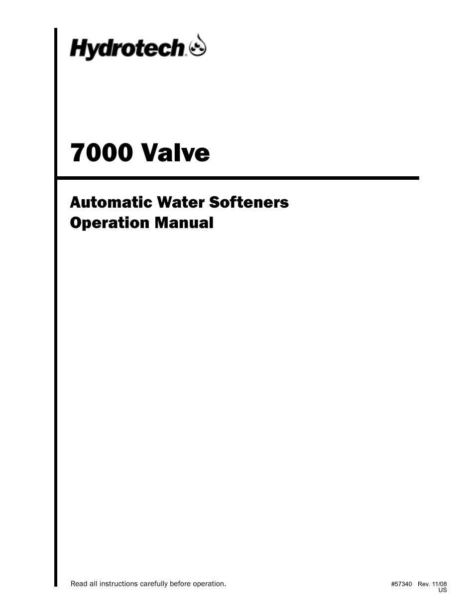 Hydrotech 7000 Valve Automatic Water Softeners Operation Manual User Manual | 12 pages