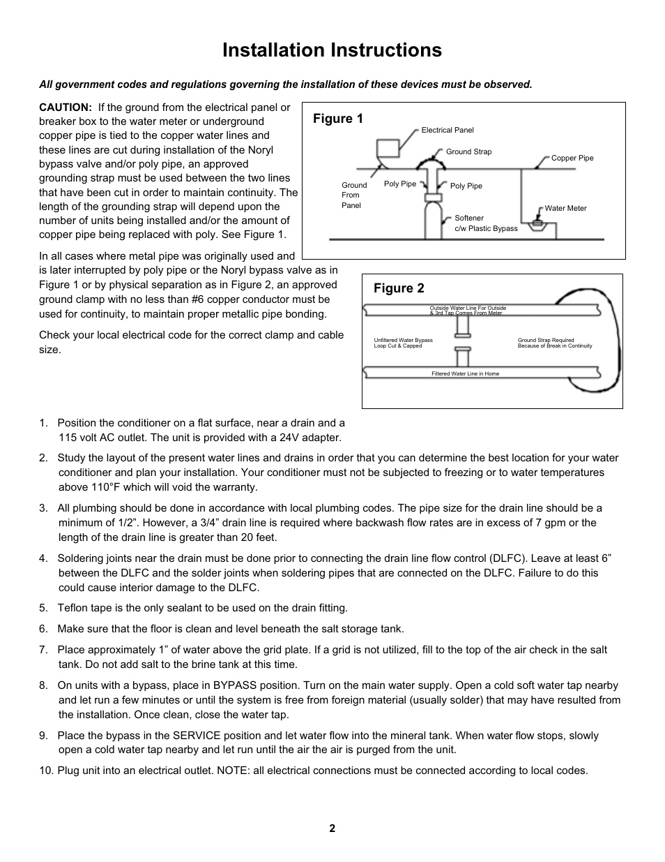 Installation instructions, Figure 2, Figure 1 | Hydrotech 6700 Valve Upflow Automatic Water Softeners Operation Manual User Manual | Page 3 / 9