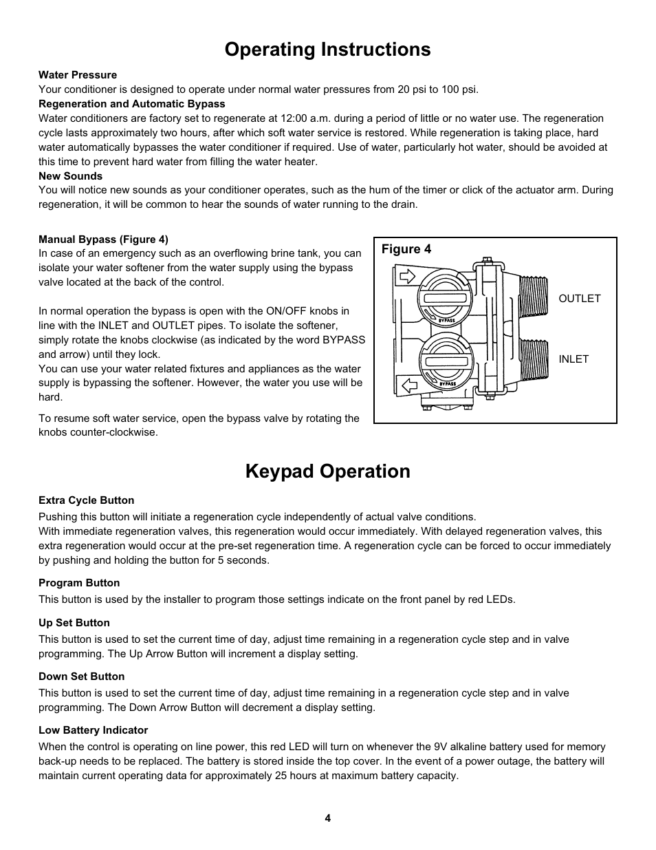 Operating instructions, Keypad operation | Hydrotech 6700 Valve Upflow Automatic Water Softeners Operation Manual User Manual | Page 5 / 9