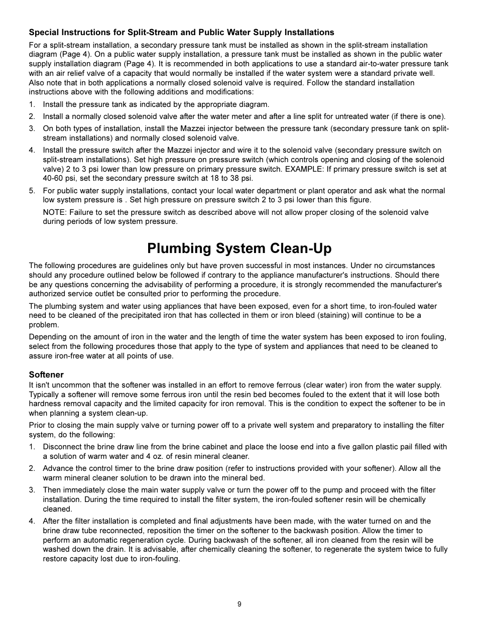 Plumbing system clean-up | Hydrotech 5600 SE Valve Chem Free Iron Filter Operation Manual User Manual | Page 11 / 16