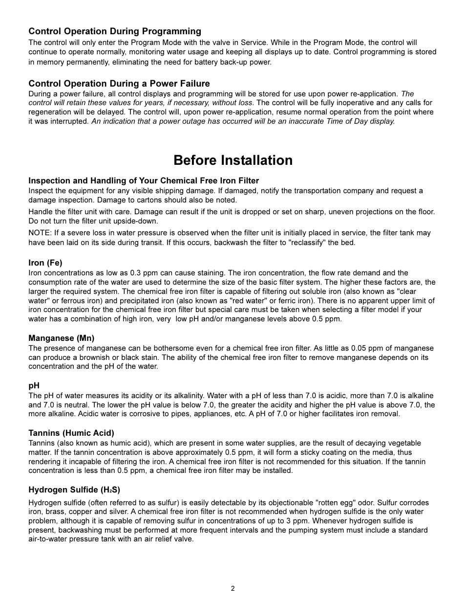 Before installation | Hydrotech 5600 SE Valve Chem Free Iron Filter Operation Manual User Manual | Page 4 / 16