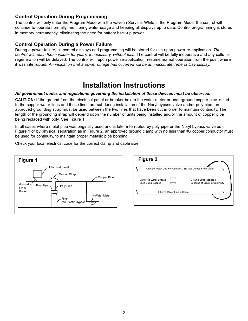 Installation instructions, Control operation during programming, Control operation during a power failure | Figure 2 figure 1 | Hydrotech 5600 SE Valve Carbon & Multi-Media Filter Operation Manual User Manual | Page 4 / 12