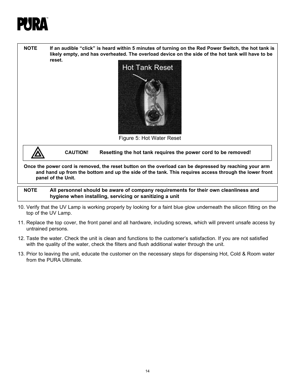 Hot tank reset | Hydrotech PURA Ultimate 19-GU-PURA Operation Manual User Manual | Page 14 / 32