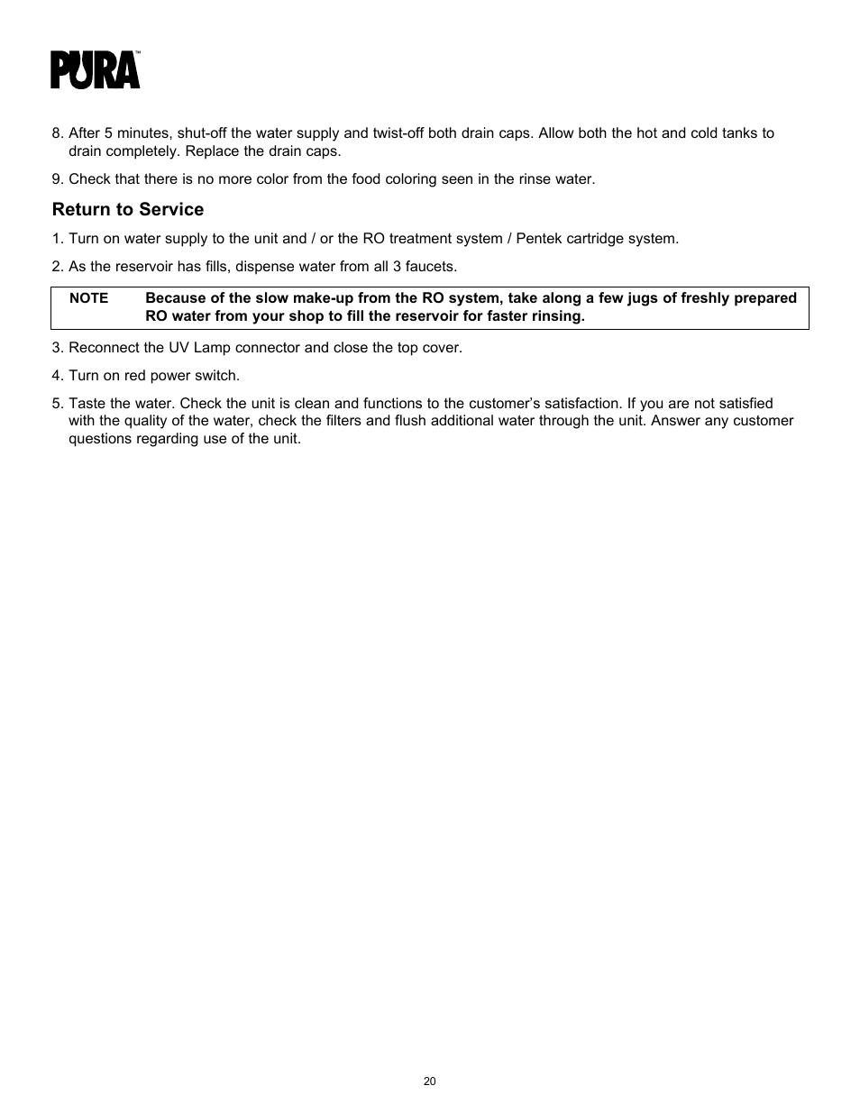 Return to service | Hydrotech PURA Ultimate 19-GU-PURA Operation Manual User Manual | Page 20 / 32