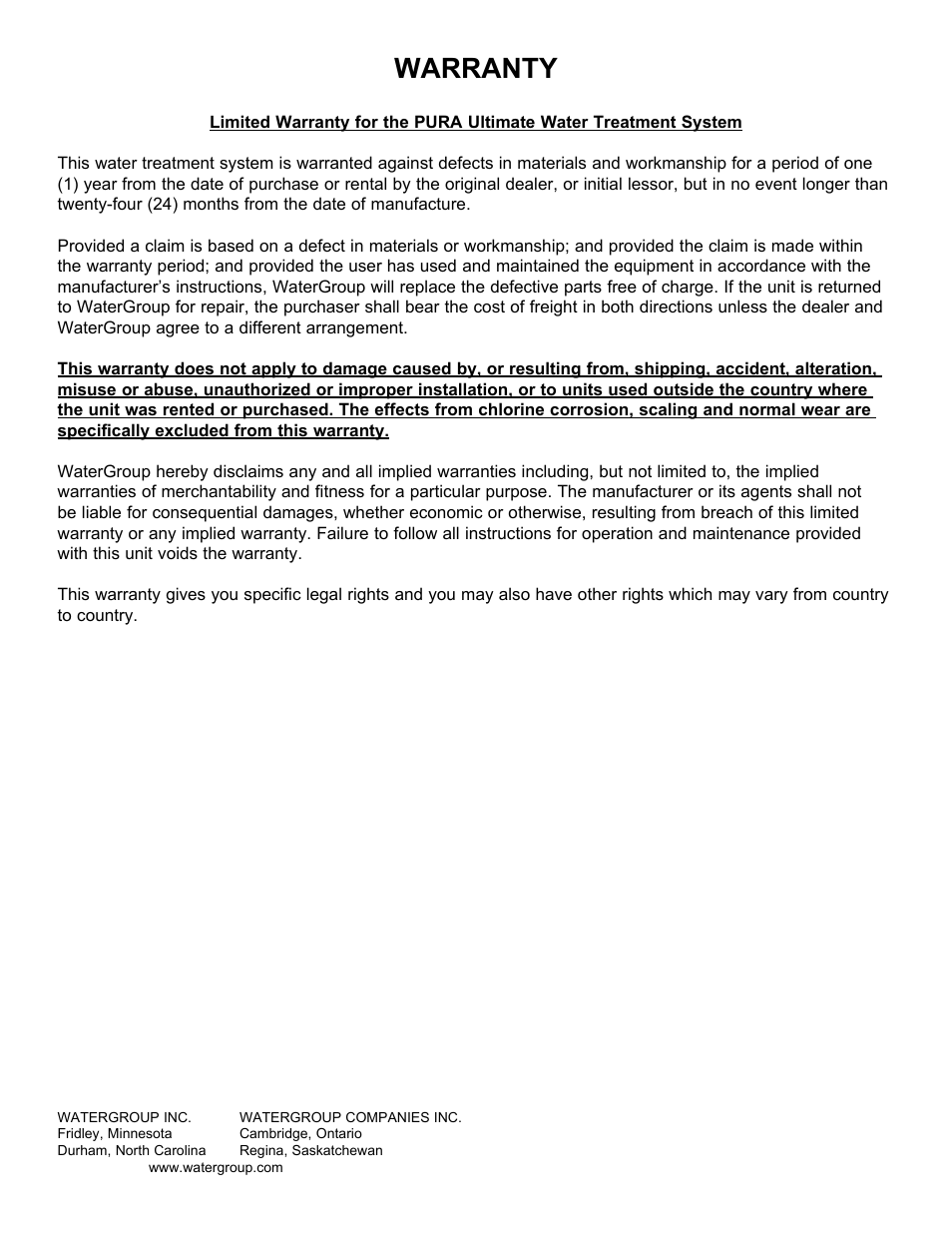 Warranty | Hydrotech PURA Ultimate 19-GU-PURA Operation Manual User Manual | Page 32 / 32