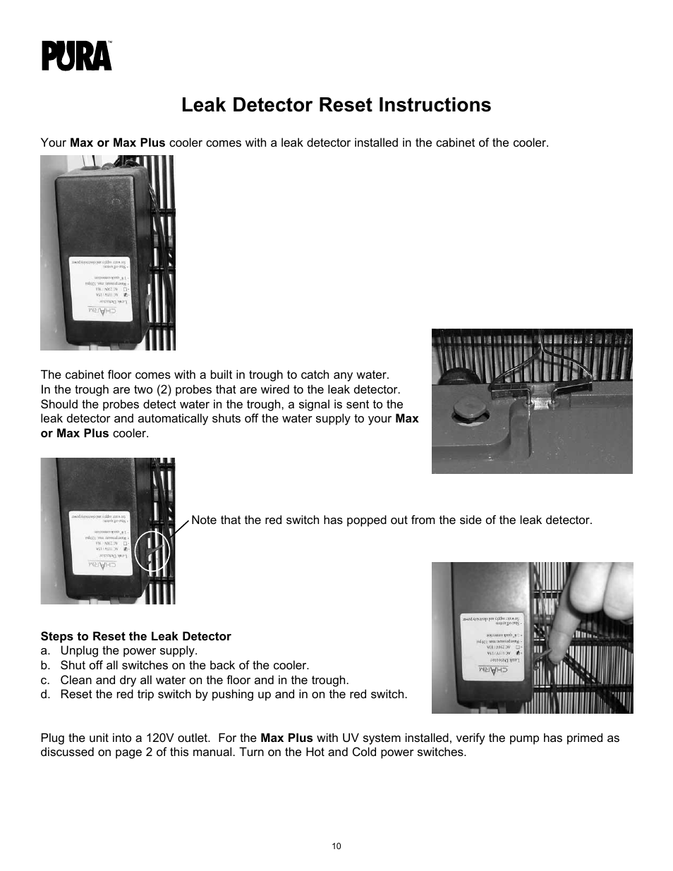 Leak detector reset instructions | Hydrotech PURA Max and Max Plus 15-LBGH2-PURA, 15-LBGH2-UV-PURA Operation Manual User Manual | Page 10 / 14