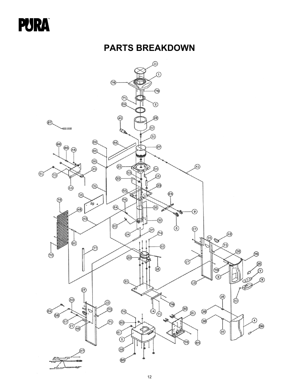 Parts breakdown | Hydrotech PURA Max and Max Plus 15-LBGH2-PURA, 15-LBGH2-UV-PURA Operation Manual User Manual | Page 12 / 14