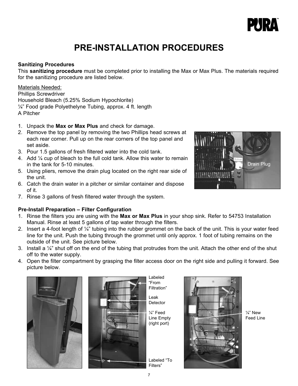 Pre-installation procedures | Hydrotech PURA Max and Max Plus 15-LBGH2-PURA, 15-LBGH2-UV-PURA Operation Manual User Manual | Page 7 / 14