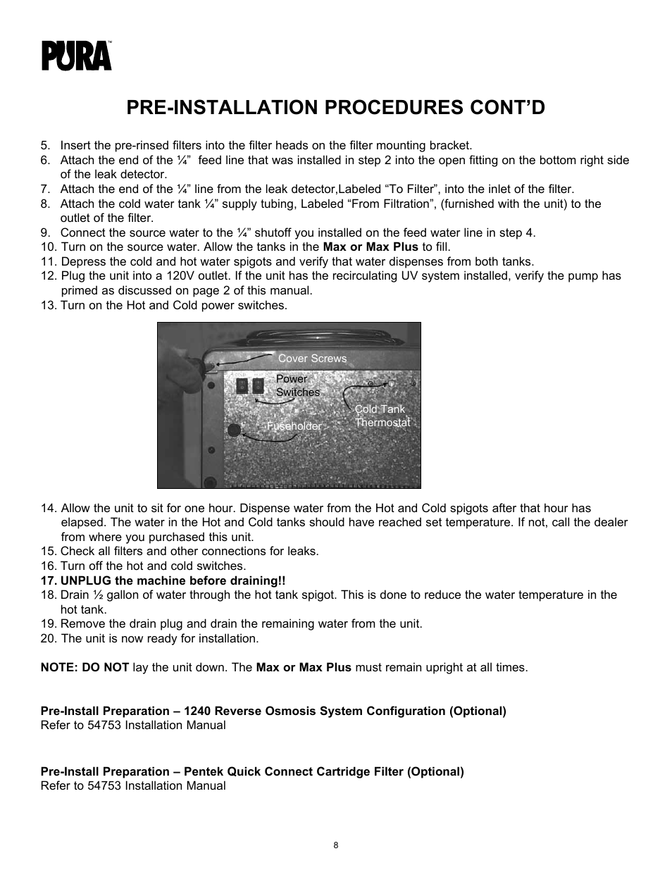 Pre-installation procedures cont’d | Hydrotech PURA Max and Max Plus 15-LBGH2-PURA, 15-LBGH2-UV-PURA Operation Manual User Manual | Page 8 / 14