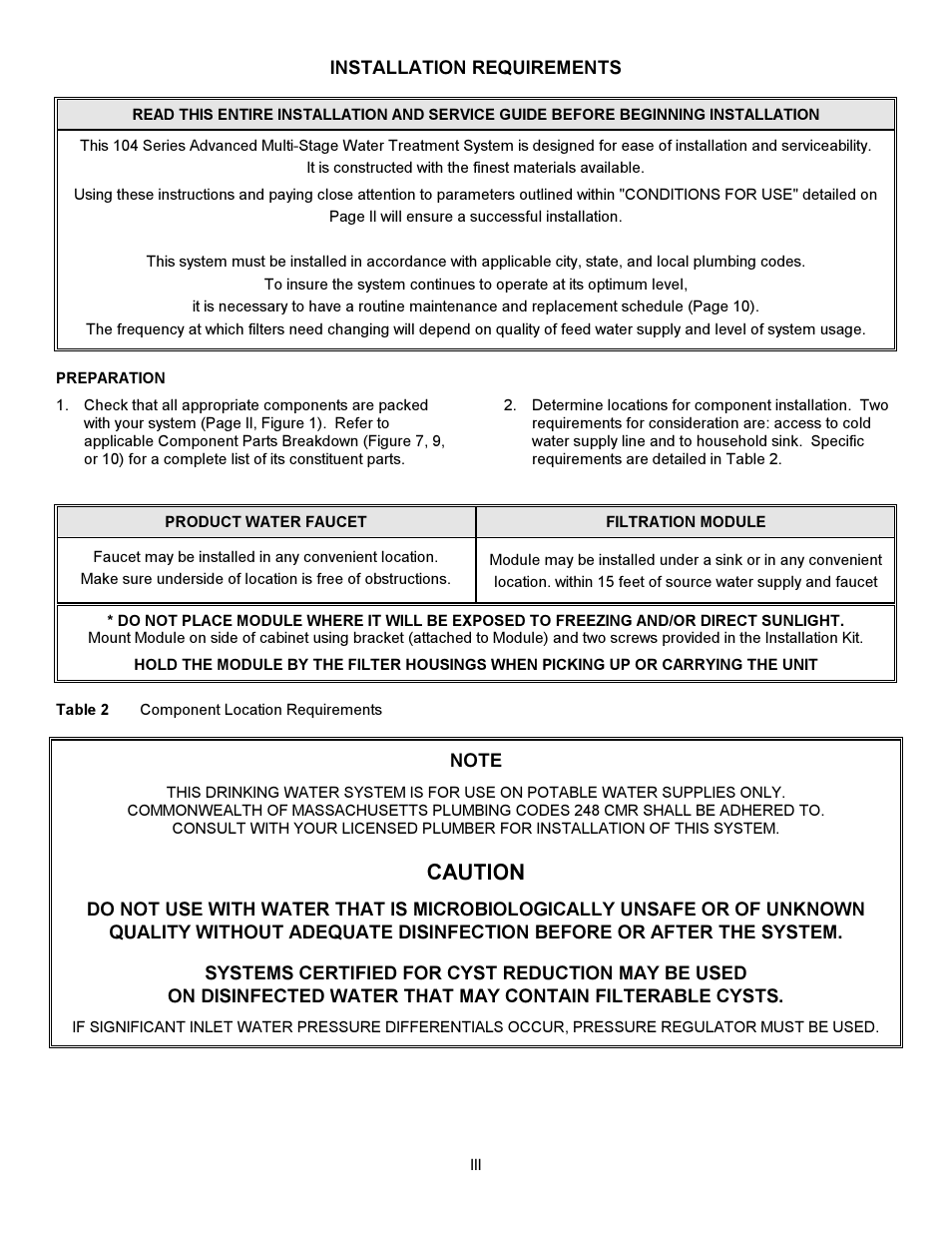 Caution | Hydrotech 104 Series ADVANCED MULTI STAGE WATER TREATMENT SYSTEM User Manual | Page 4 / 20