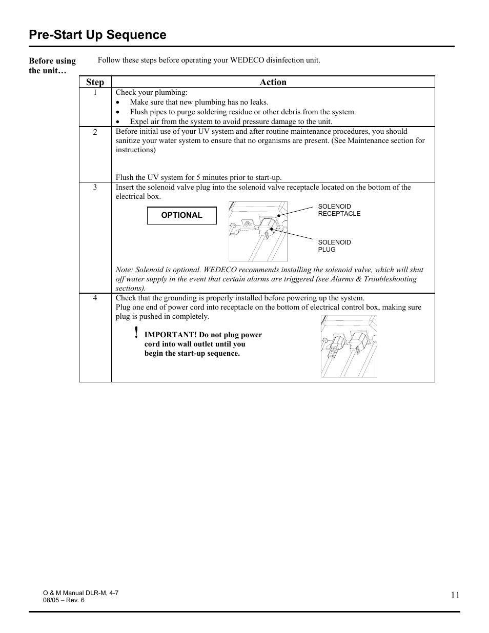 Pre-start up sequence | Hydrotech DLR-4M_7M Ultraviolet Water Disinfection Unit User Manual | Page 11 / 23