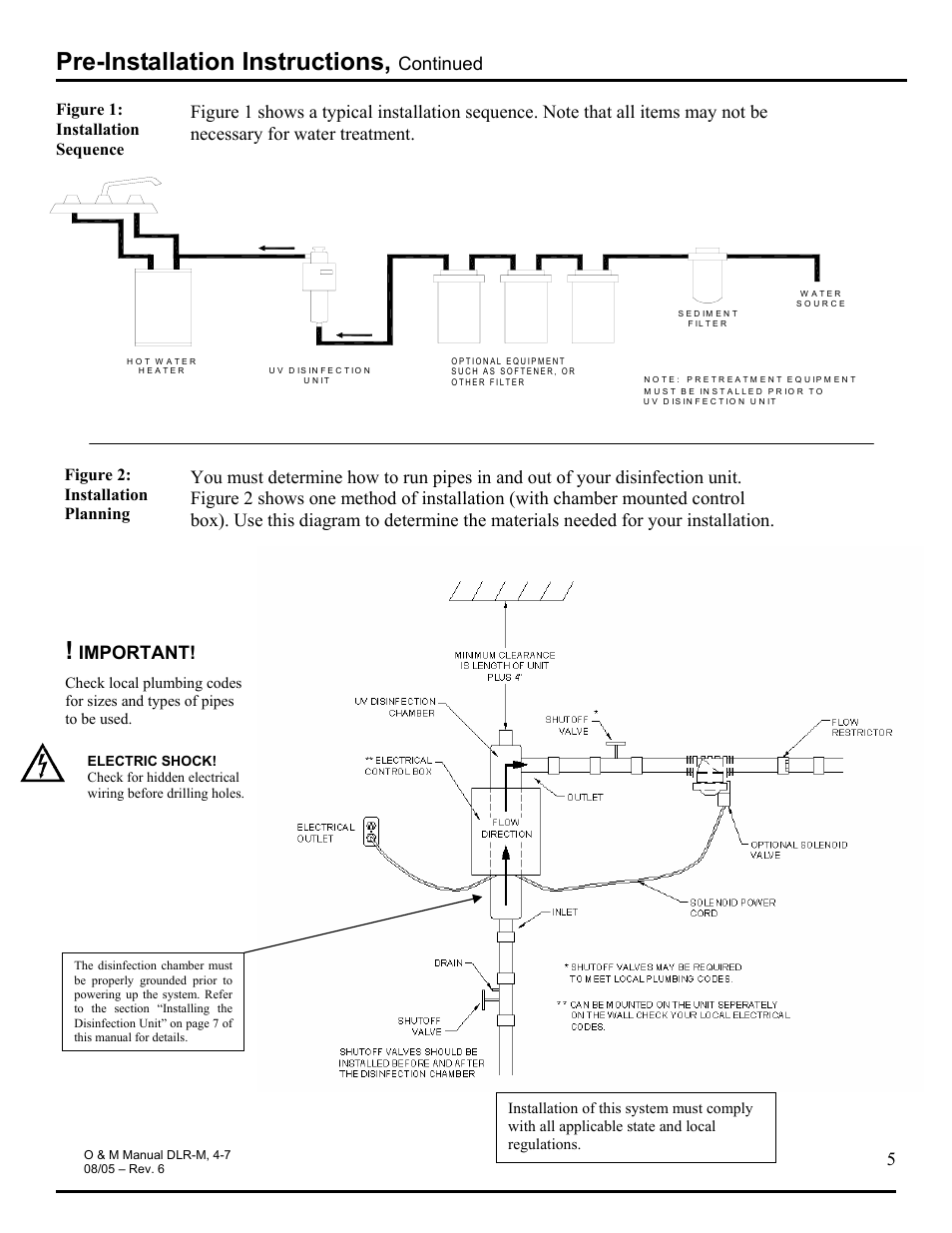 Pre-installation instructions, Continued, Important | Hydrotech DLR-4M_7M Ultraviolet Water Disinfection Unit User Manual | Page 5 / 23