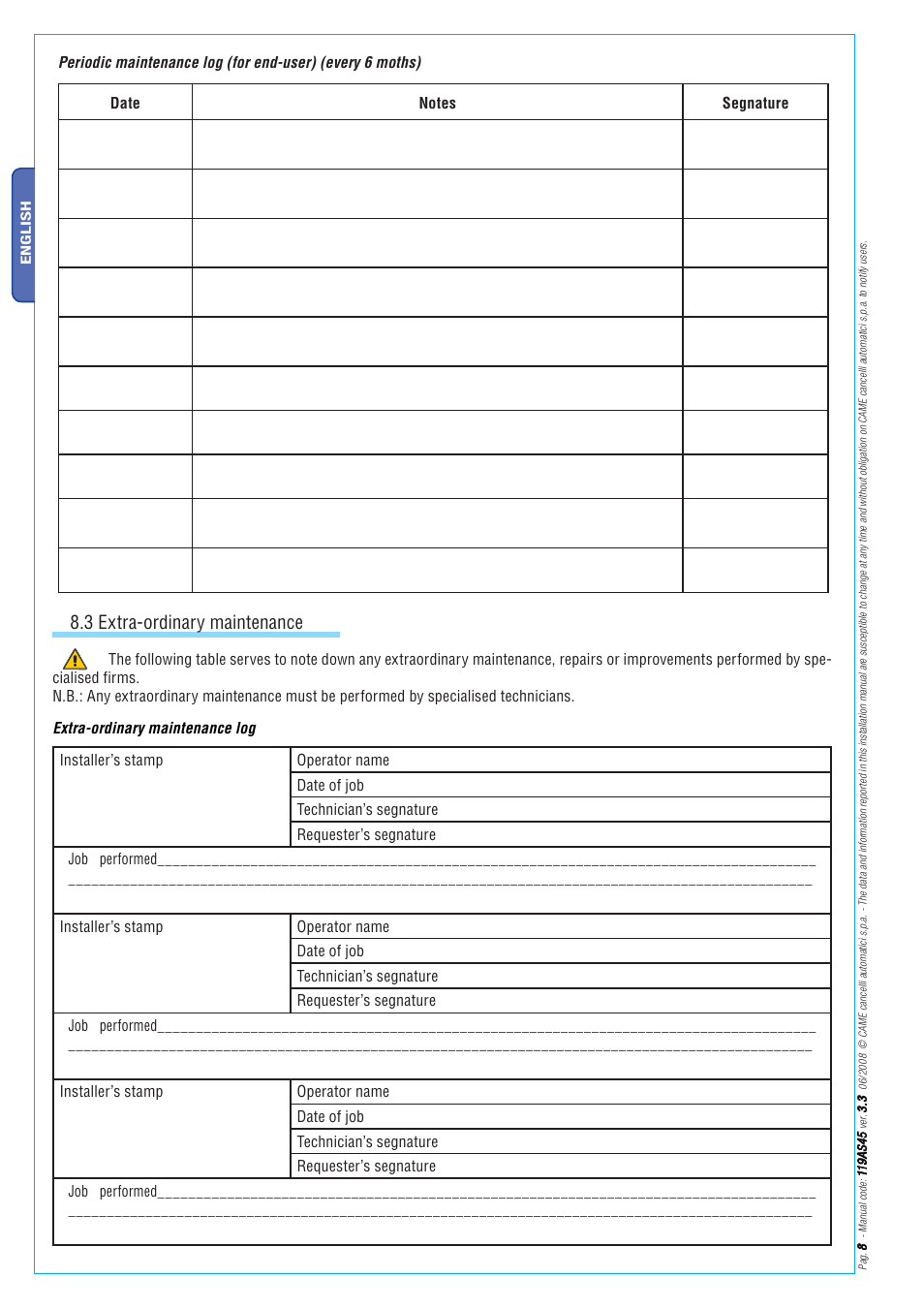 3 extra-ordinary maintenance | CAME Frog-AE User Manual | Page 8 / 10