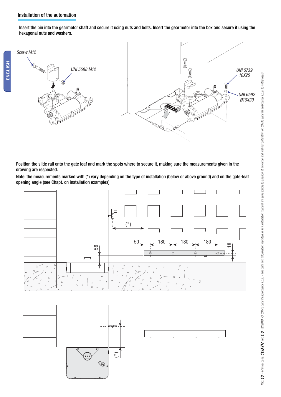 Installation of the automation | CAME Myto ME User Manual | Page 10 / 20
