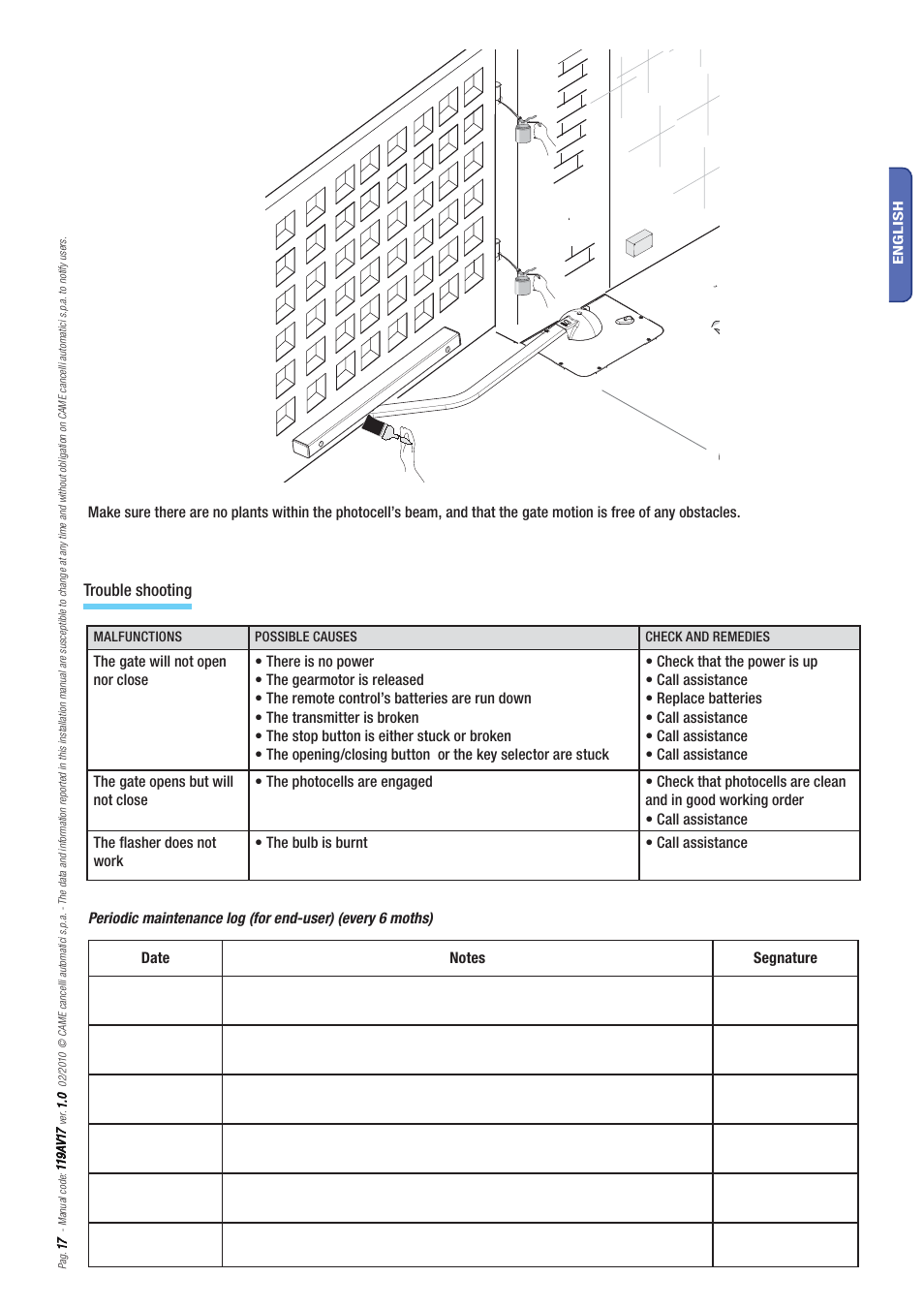 Trouble shooting | CAME Myto ME User Manual | Page 17 / 20