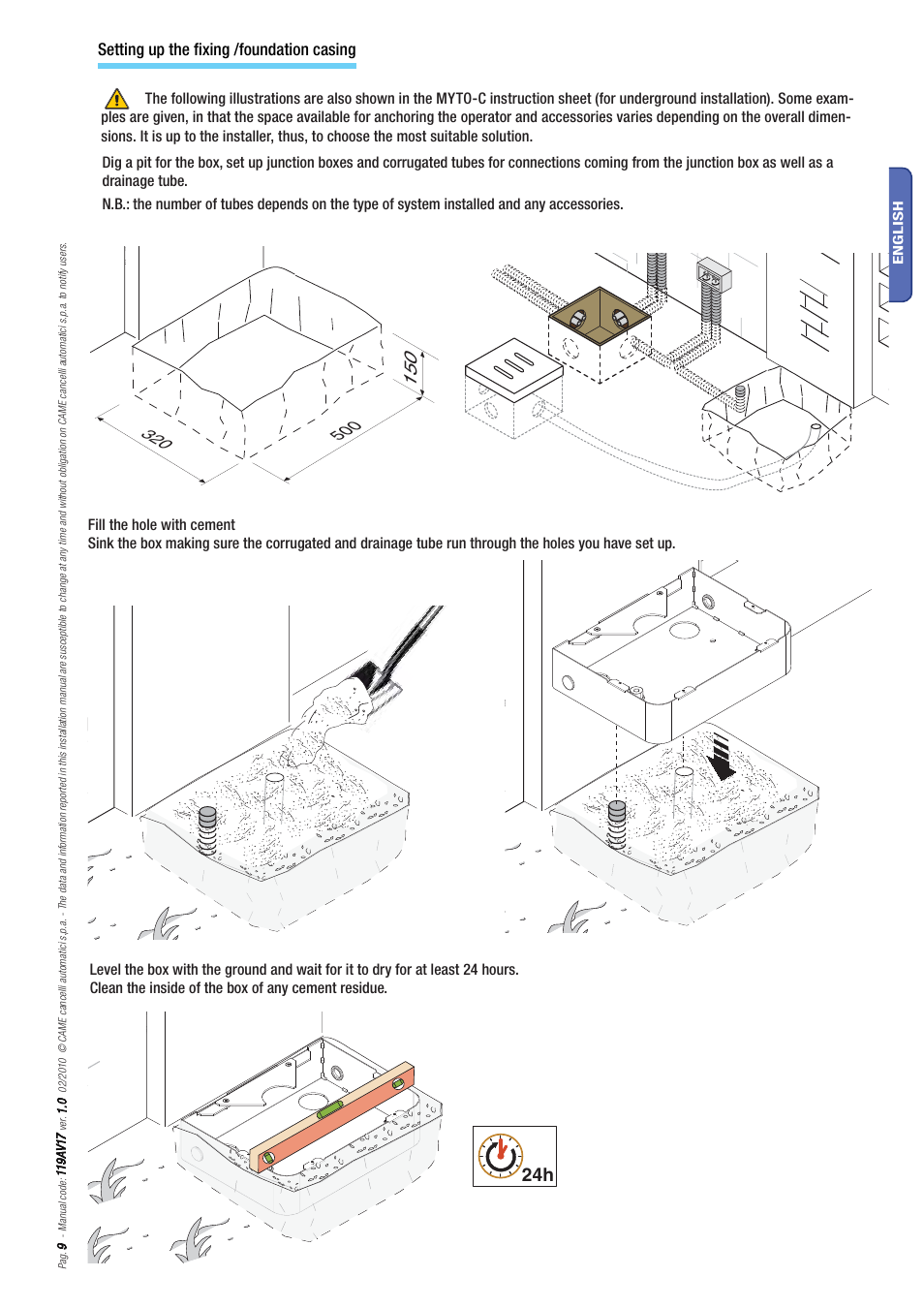 Setting up the fi xing /foundation casing | CAME Myto ME User Manual | Page 9 / 20