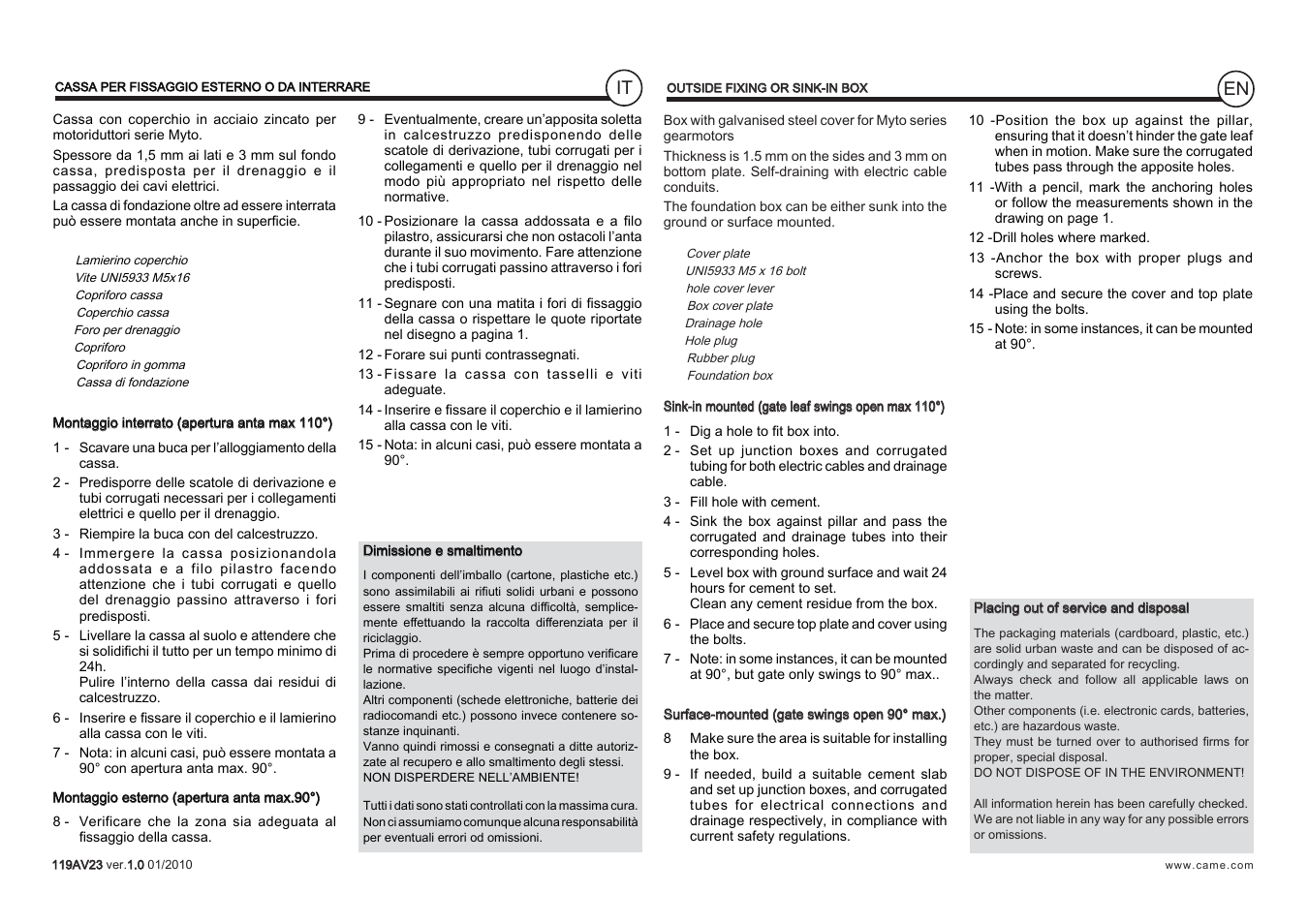 CAME Myto-C User Manual | Page 4 / 8