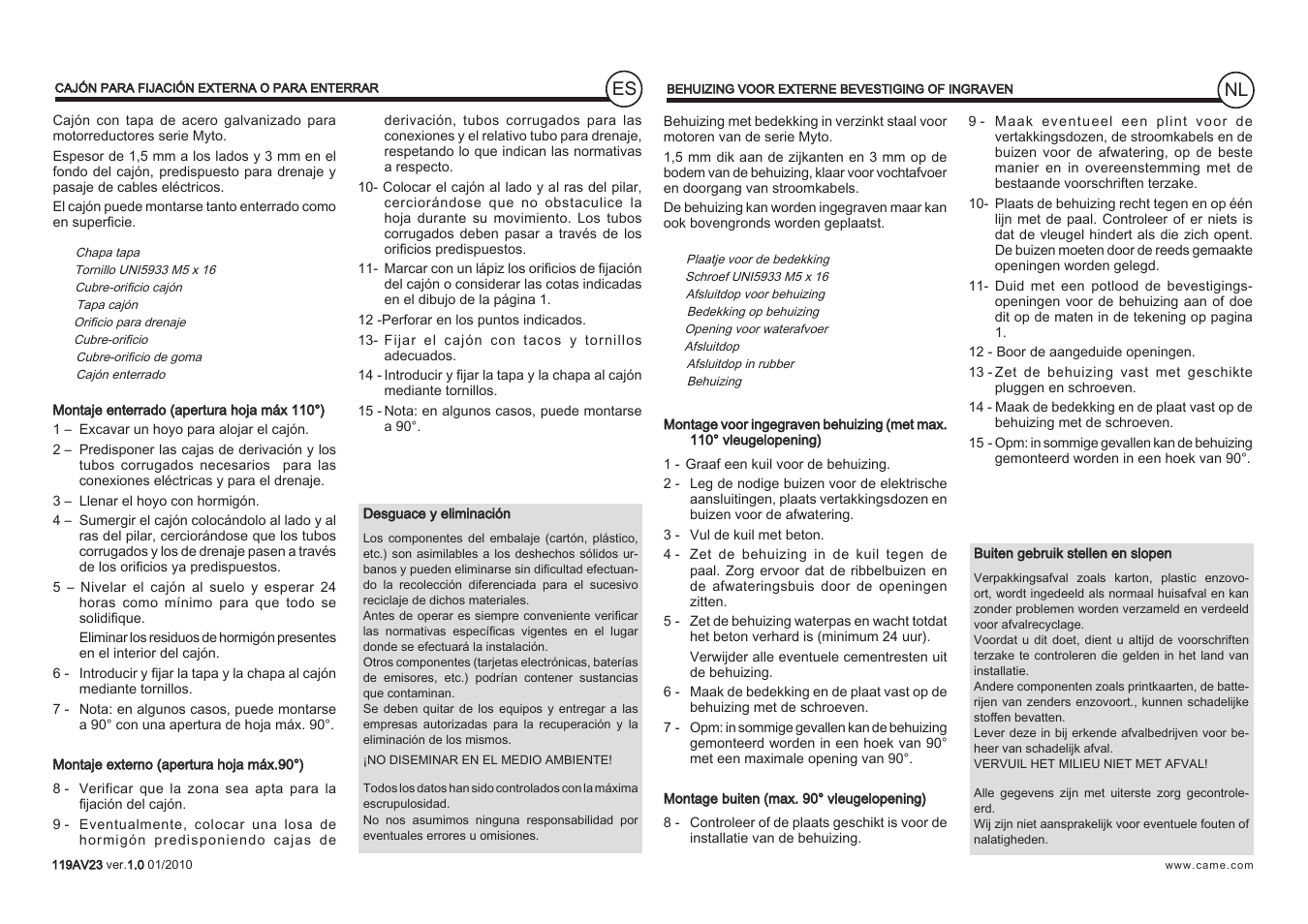 CAME Myto-C User Manual | Page 6 / 8